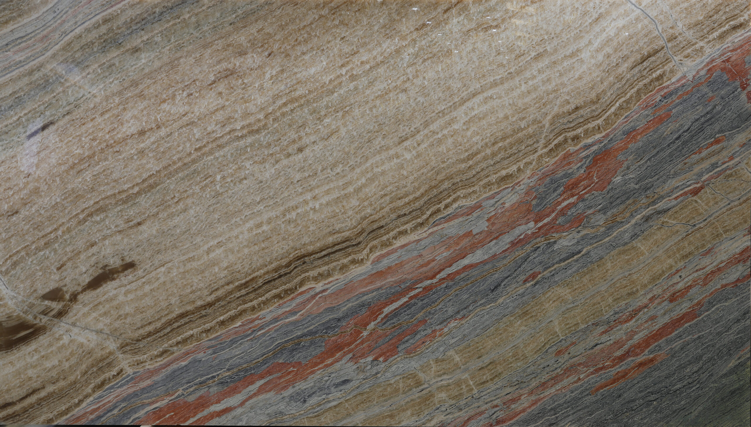 Rainbow Onyx natuursteen plaat met kleurrijke natuurlijke aders, geschikt voor wandbekleding, werkbladen, badkamers en exclusieve interieurs.